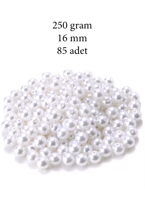 250 gram 16mm Beyaz Renk Plastik İnci Boncuk Çanta ve Takı Yapım Boncuğu (~85 adet)