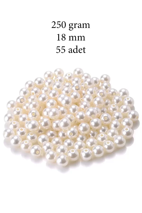 250 gram 18mm Krem Renk Plastik İnci Boncuk Çanta ve Takı Yapım Boncuğu (~55 adet)