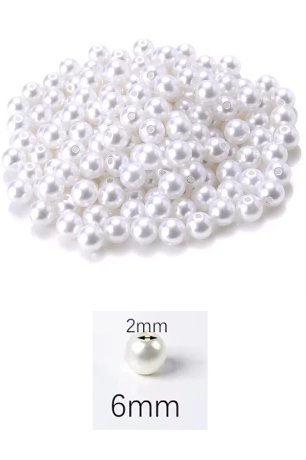 250 gram 6mm Beyaz Renk Plastik İnci Boncuk Çanta ve Takı Yapım Boncuğu (~1.875 adet)
