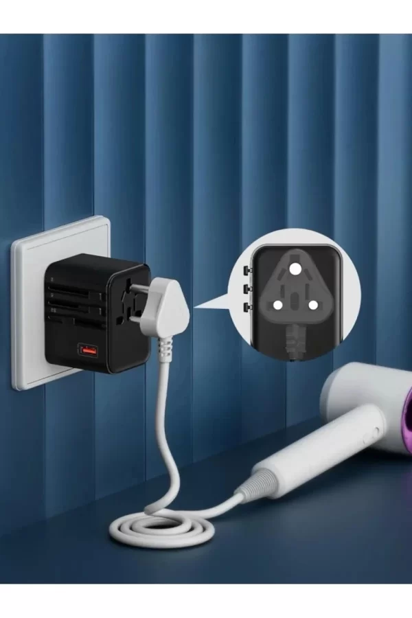 25w Evrensel Seyahat Adaptörü, Eu/us/uk/au Priz Dönüştürücü, 1x Usb, 2x Type-c Hızlı Şarj