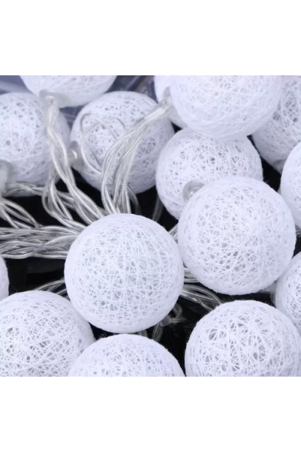 2m 10lu Işıklı Beyaz Top Dekoratif Süs Pilli