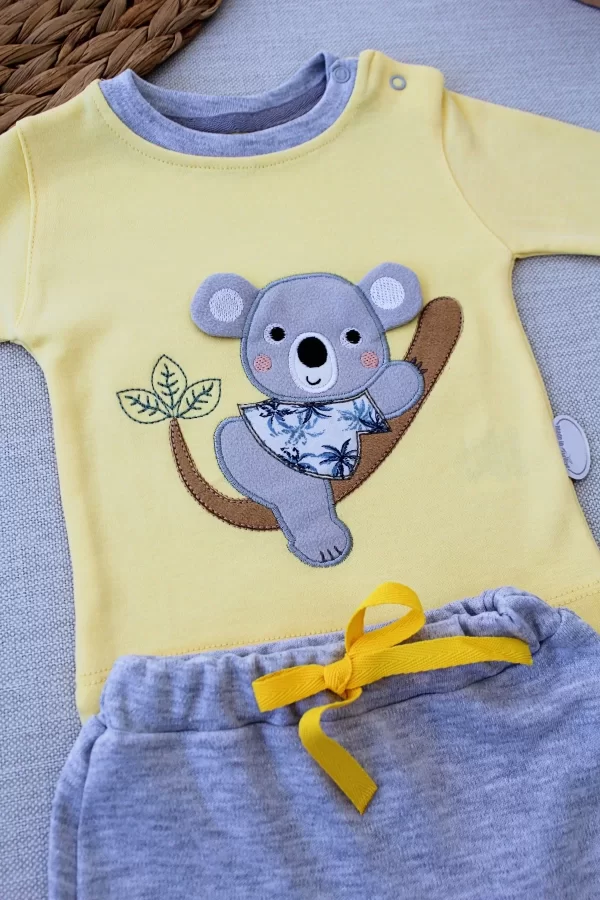 Luz&Pos 3-6 6-9 9-12 12-18 Ay Yavru Koala Nakışlı Uzun Kollu Sweat 2li Kız Erkek Bebek Takımı Sarı