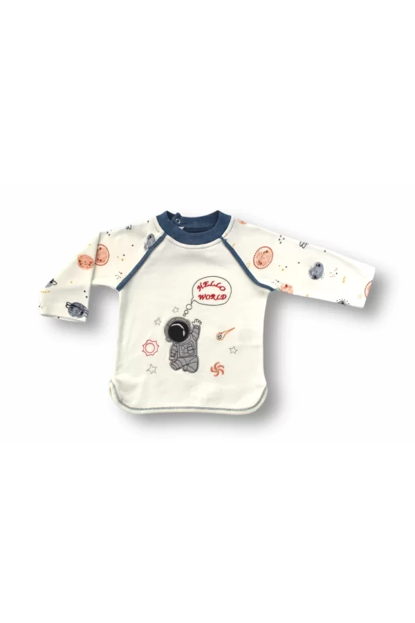 Luz&Pos 3-6 6-9 9-12 Ay Şirin Kozmonot Nakışlı Şapkalı Uzun Kollu Sweatli 3lü Kız-erkek Bebek Takımı Ekru