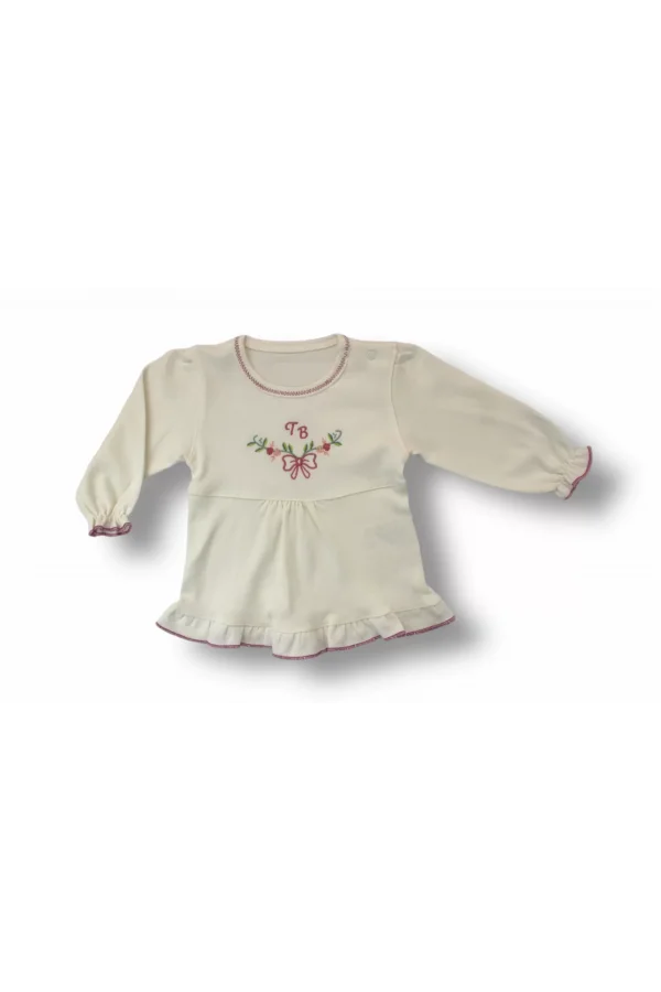 Luz&Pos 3-6 6-9 9-12 Ay Tb Çiçek Nakışlı Şapkalı Uzun Kollu Sweatli 3lü Kız Bebek Takımı Ekru