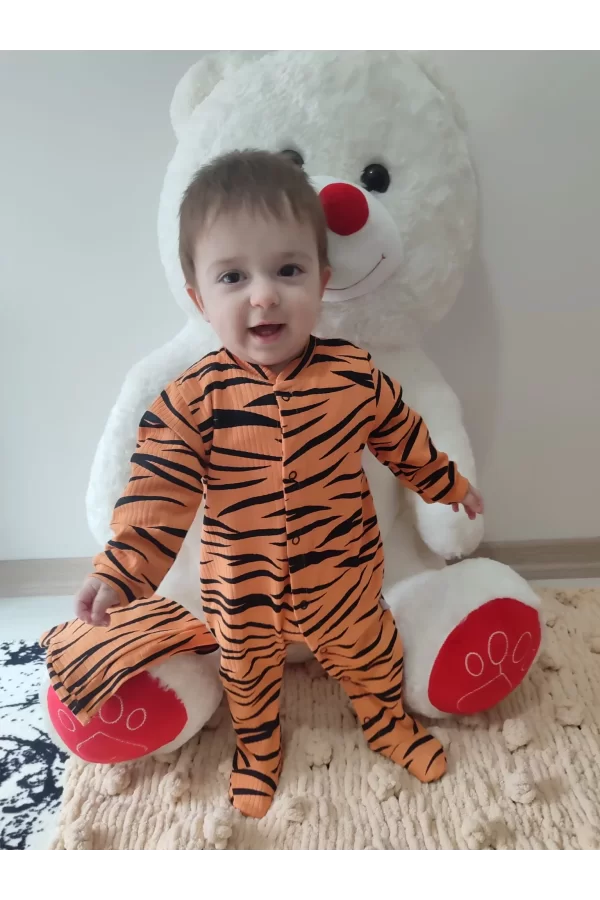 Luz&Pos 3-6-9-12 Ay Pooh Desenli Zebra Çizgili Şapkalı Sweatli 3lü Kız Erkek Bebek Tulumu(sarı) Sarı