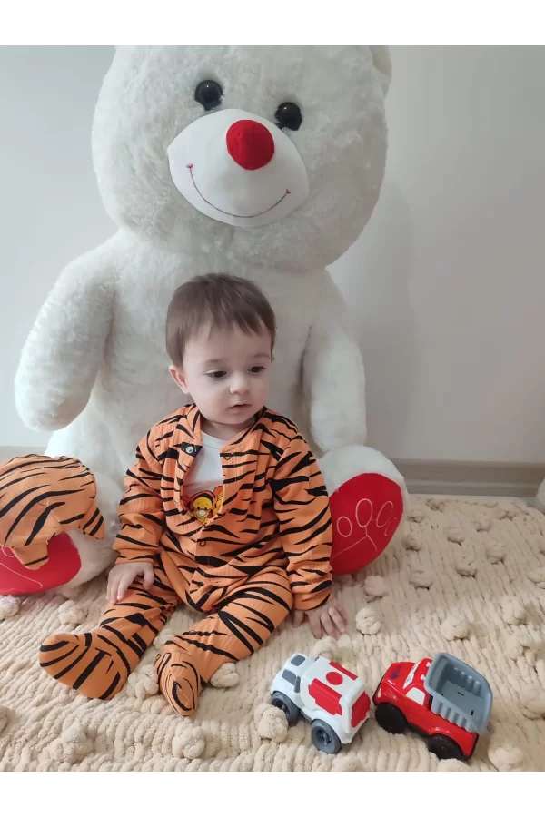 Luz&Pos 3-6-9-12 Ay Pooh Desenli Zebra Çizgili Şapkalı Sweatli 3lü Kız Erkek Bebek Tulumu(sarı) Sarı