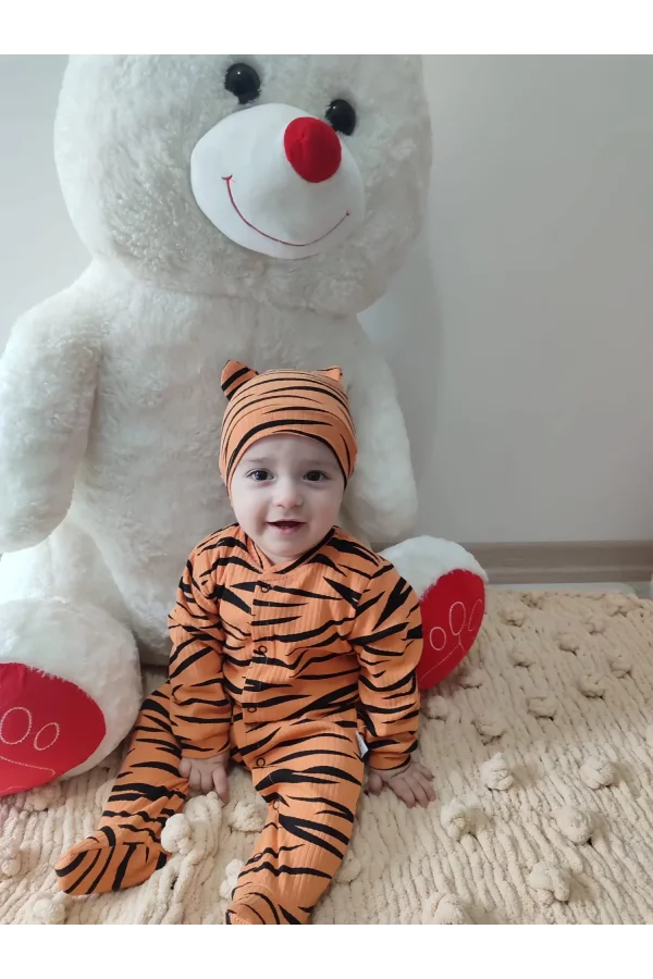 Luz&Pos 3-6-9-12 Ay Pooh Desenli Zebra Çizgili Şapkalı Sweatli 3lü Kız Erkek Bebek Tulumu(sarı) Sarı