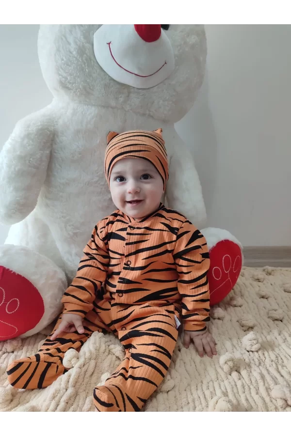 Luz&Pos 3-6-9-12 Ay Pooh Desenli Zebra Çizgili Şapkalı Sweatli 3lü Kız Erkek Bebek Tulumu(sarı) Sarı
