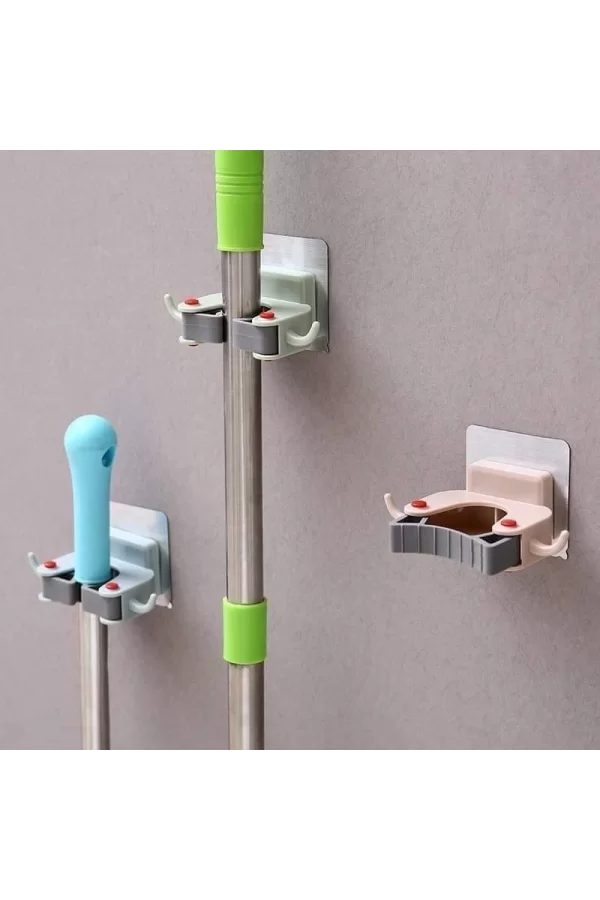 3 Adet Askılı Yapışkanlı Sap Tutucu Banyo Düzenleyici Askı  Mop Paspas Fırça Sapı Tutucu