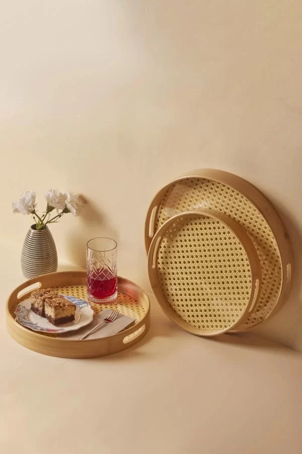 3lü Bambu Hazeran Yuvarlak Tepsi Seti 30 - 35 - 40 Cm 3 Boy