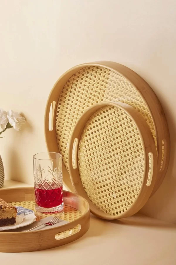 3lü Bambu Hazeran Yuvarlak Tepsi Seti 30 - 35 - 40 Cm 3 Boy