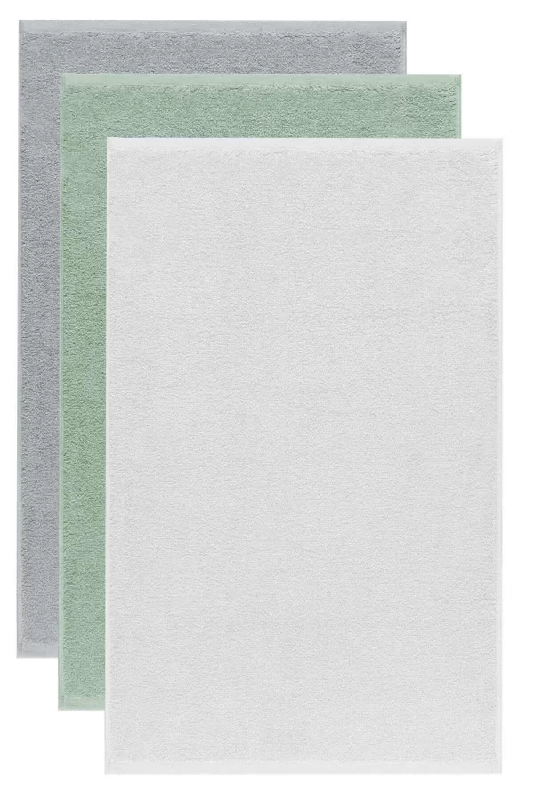 3 lü Düz Renk El Yüz Havlu Seti &#37;100 Pamuklu 50x90 Cm Gri-Yeşil-Beyaz