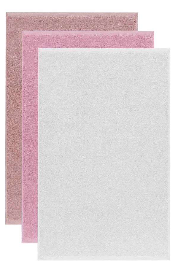 3 lü Düz Renk El Yüz Havlu Seti &#37;100 Pamuklu 50x90 Cm Gül-Pembe-Beyaz
