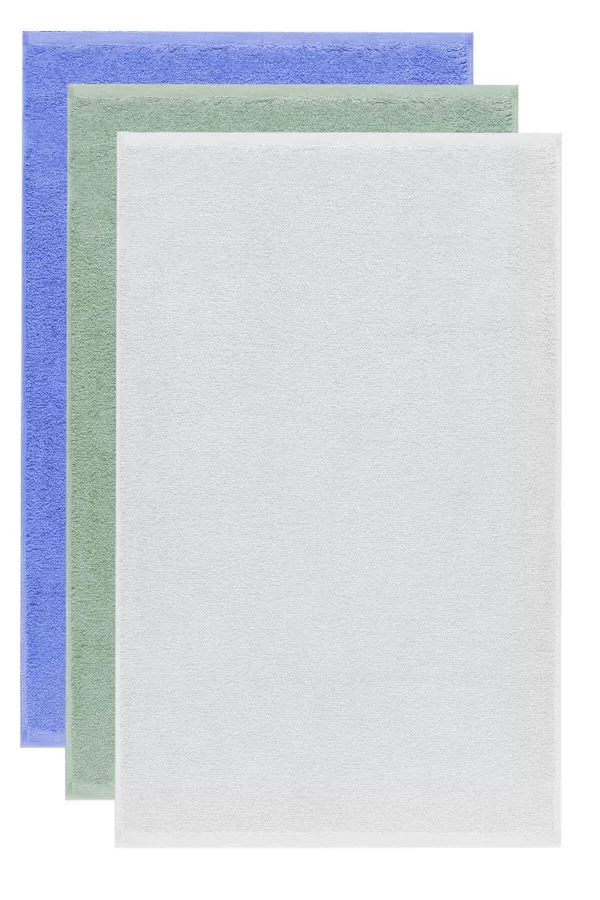 3 lü Düz Renk El Yüz Havlu Seti &#37;100 Pamuklu 50x90 Cm Mavi-Yeşil-Beyaz