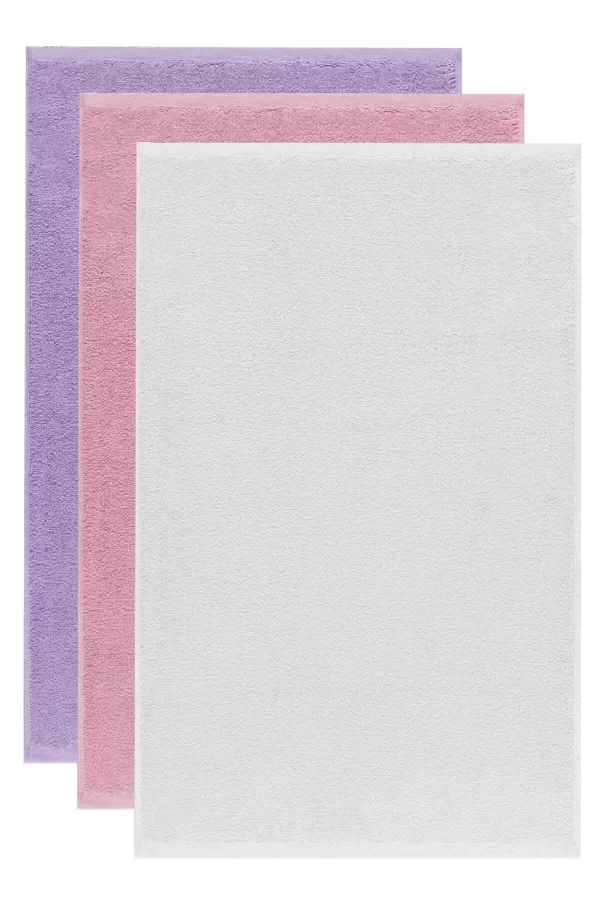3 lü Düz Renk El Yüz Havlu Seti &#37;100 Pamuklu 50x90 Cm Mor-Pembe-Beyaz
