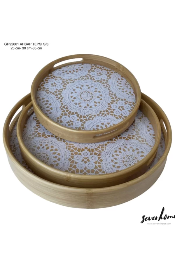 3lü Yuvarlak Ahşap Tepsi Royaleks-SVR-GR92661