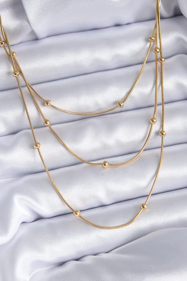316L Çelik Gold Renk 3lü Minimal Toplu Kadın Kolye