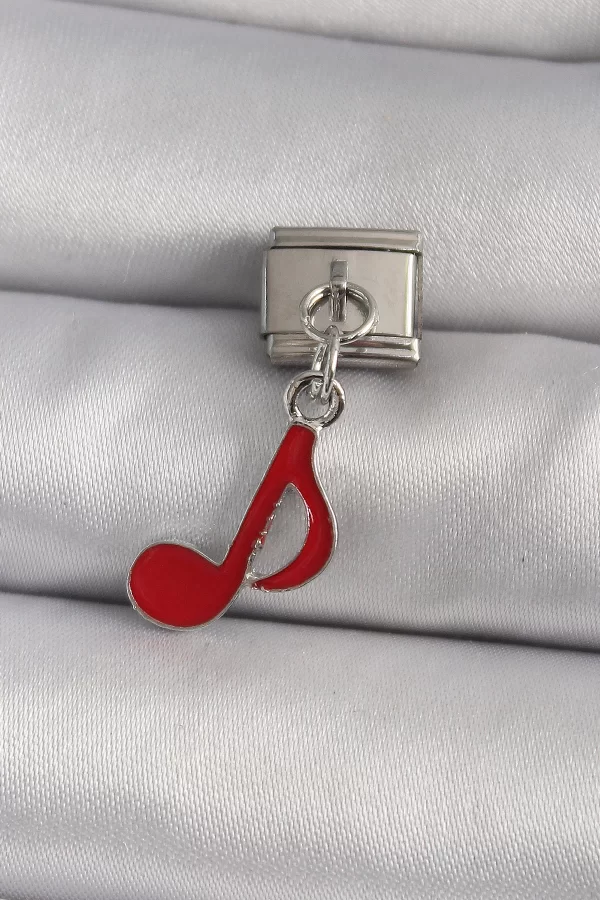 316L Çelik Gümüş Renk Kırmızı Nota Model Nomination Charm