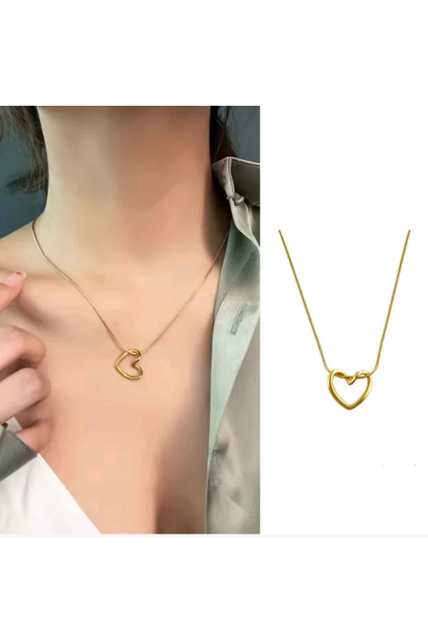 316L Çelik Zincir Gold Renk Kalp Model Kadın Kolye