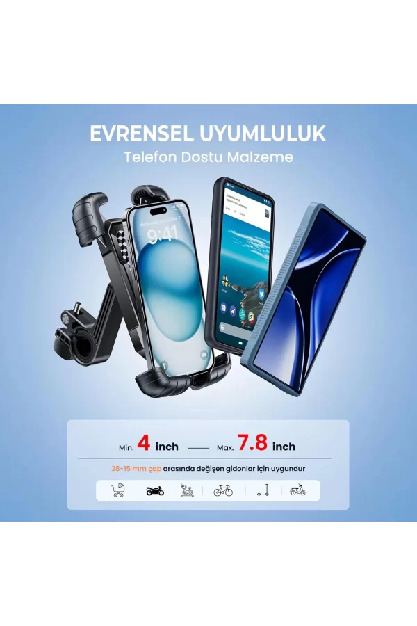 360° Derece Ayarlanabilen Gidon Bağlantılı Bisiklet Motosiklet İçin Abs 4-7.8″ İnç Telefon Tutucu