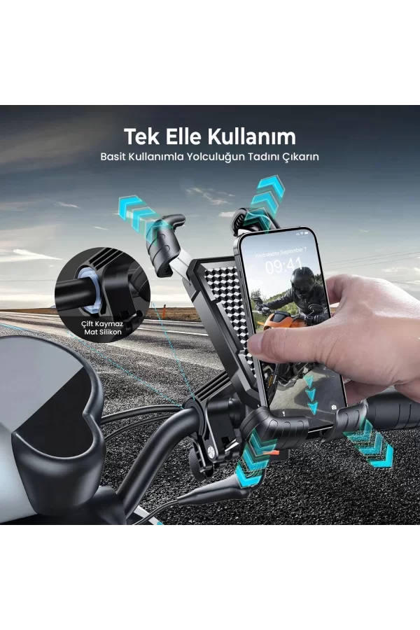 360° Derece Ayarlanabilen Gidon Bağlantılı Bisiklet Motosiklet İçin Abs 4-7.8″ İnç Telefon Tutucu