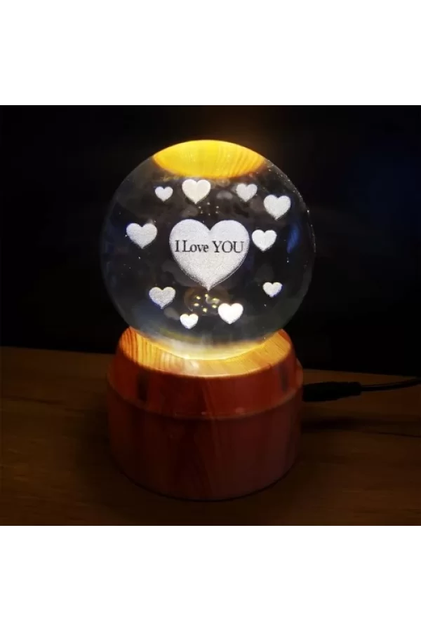 360 Derece Dönen I Love You Tasarım Standlı Cam Küre