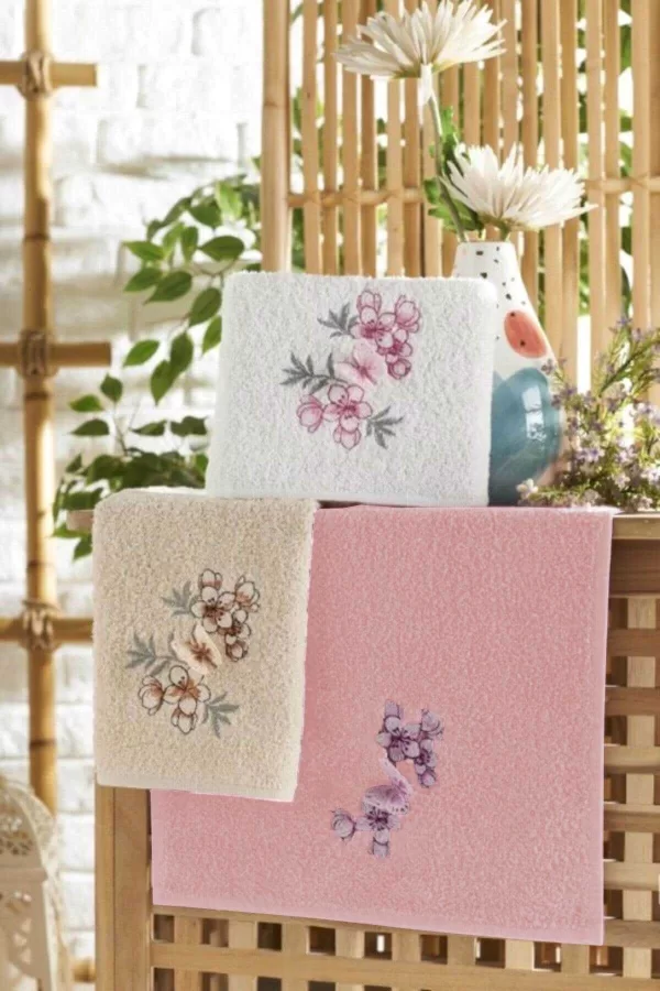 3lü Lüks &#37;100 Pamuklu Mutfak Havlusu Seti 3D Kelebek Aplikeli 30x50 Cm