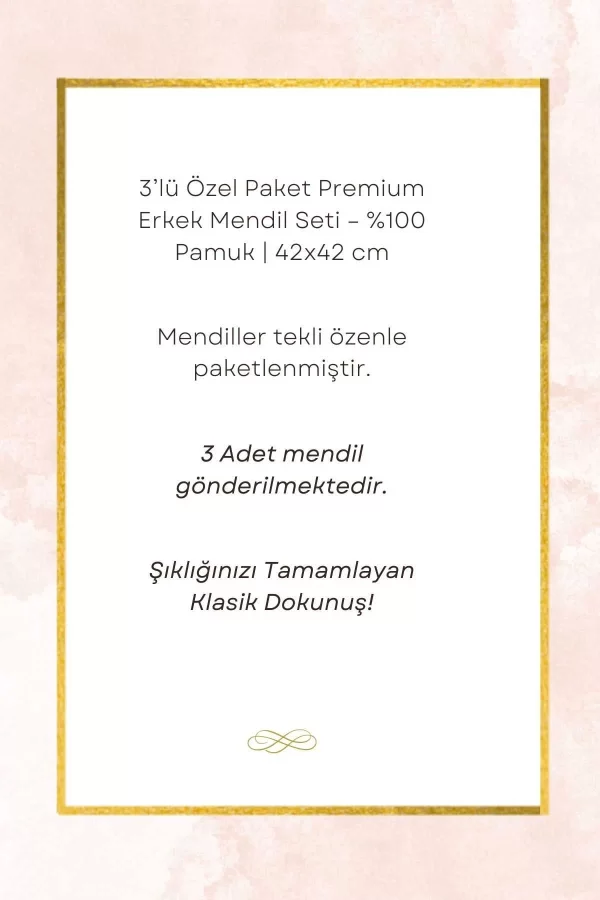 3’lü Özel Paket Premium Erkek Mendil Seti  &#37;100 Pamuk 42x42 cm Kahve