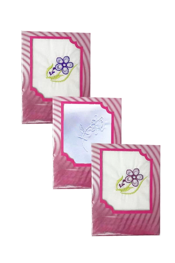 3’lü Özel Paket Premium Kadın İşlemeli Mendil Seti  &#37;100 Pamuk 28x28 Cm