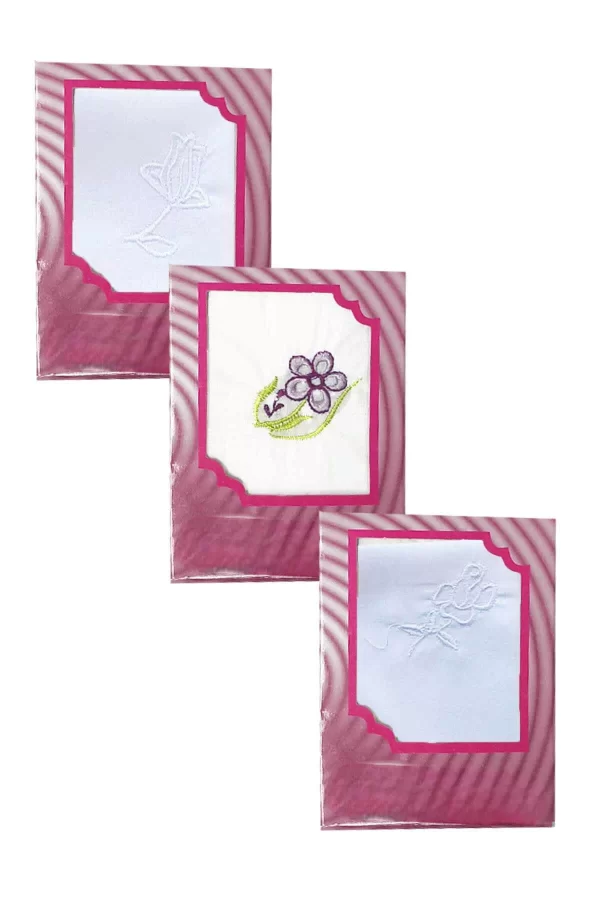 3’lü Özel Paket Premium Kadın İşlemeli Mendil Seti  &#37;100 Pamuk 28x28 Cm