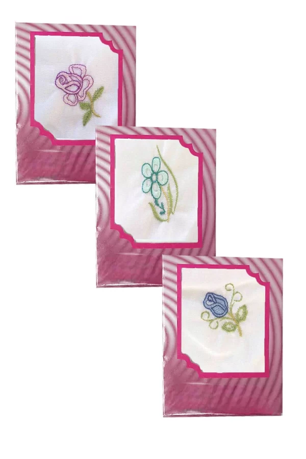 3’lü Özel Paket Premium Kadın İşlemeli Mendil Seti  &#37;100 Pamuk 28x28 Cm