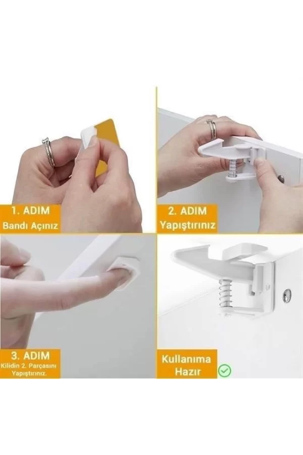 4 Adet - Bebek Çocuk Güvenliği Korumalı Yapışkan Çekmece Ve Dolap İçin Tutucu Gizli Güvenlik Kilidi