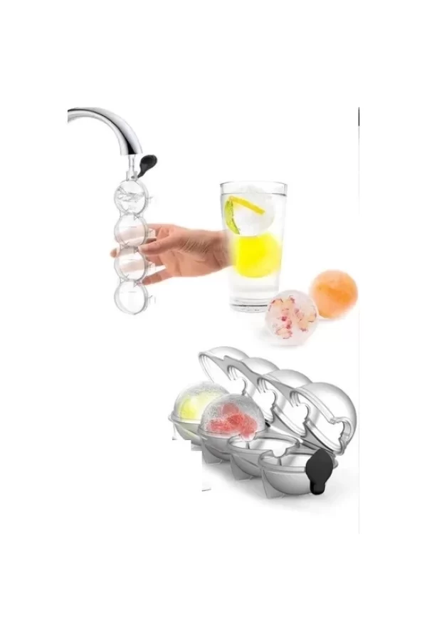 4 Bölmeli  Küre Buz Topu Kalıbı -  Yuvarlak Buz Topu