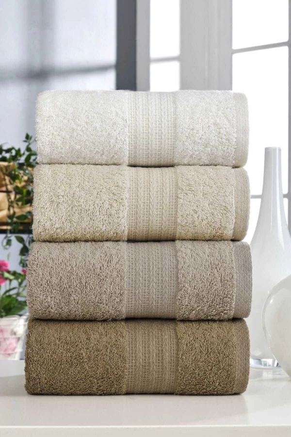 4 Lü El Yüz Havlu Seti &#37;100 Pamuklu Gökkuşağı 50x85 Cm Kahve
