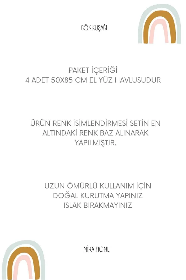 4 Lü El Yüz Havlu Seti &#37;100 Pamuklu Gökkuşağı 50x85 Cm Mavi