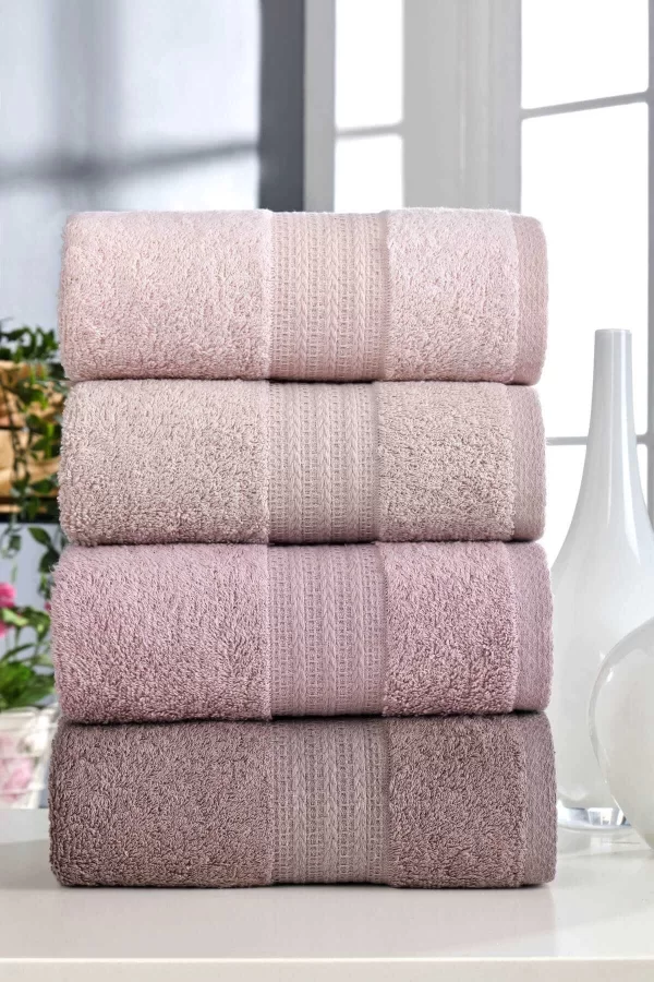 4 Lü El Yüz Havlu Seti &#37;100 Pamuklu Gökkuşağı 50x85 Cm  Pudra