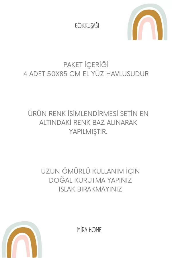 4 Lü El Yüz Havlu Seti &#37;100 Pamuklu Gökkuşağı 50x85 Cm  Pudra