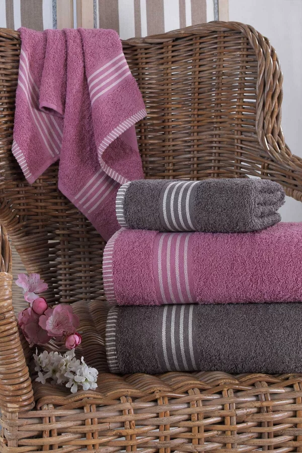 4 lü Kadın Erkek Banyo Havlusu Takımı Oscar Mürdüm Antasit