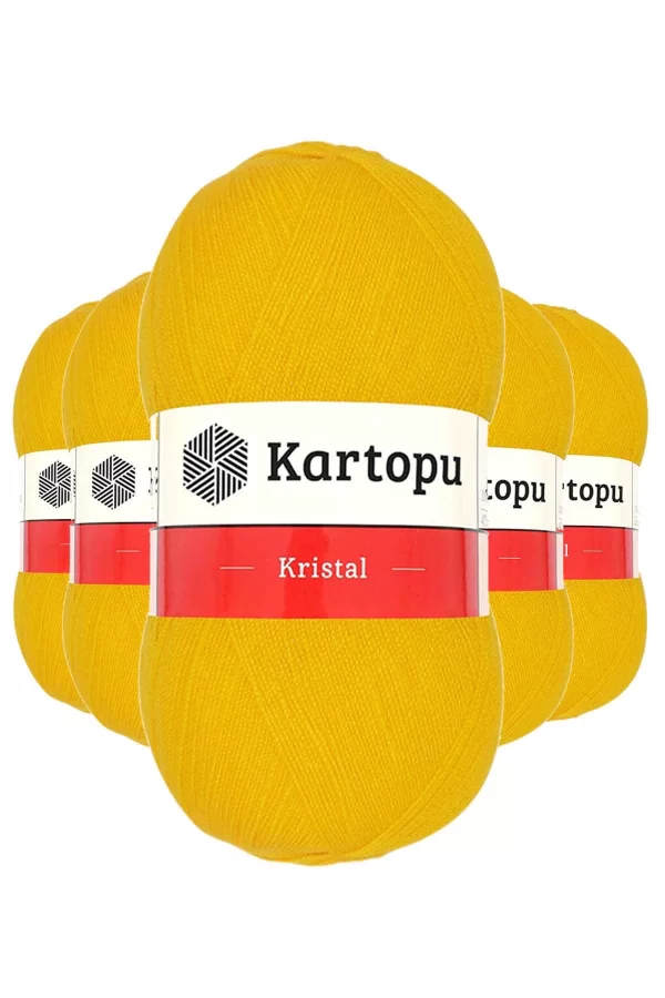 5 Adet Kristal Çift Katlı El Örgü Lif İpi Koyu Sarı K320