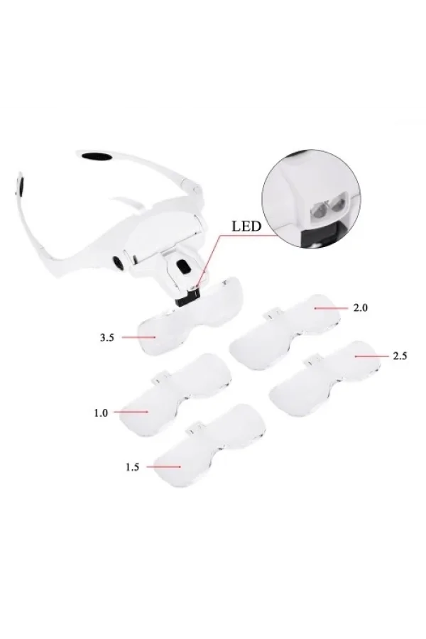 5 Lens 1.0x3.5x, 2led Işıklı  Ile Ayarlanabilir Gözlük Büyüteç9892b2