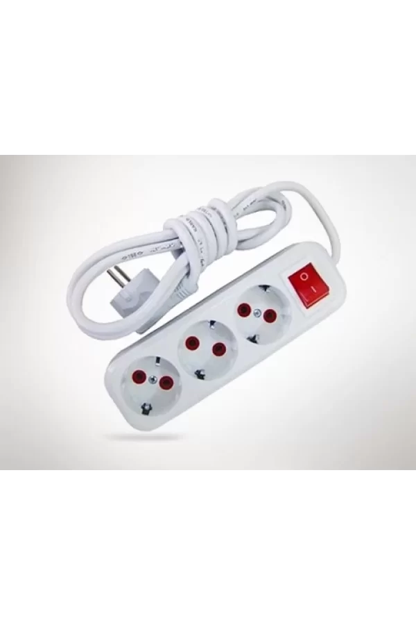 5 Mt Kablolu Anahtarlı 3 Lü Topraklı Grup Priz