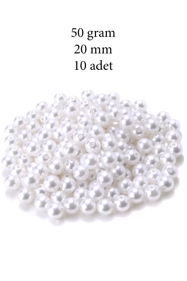50 gram 20mm Beyaz Renk Plastik İnci Boncuk Çanta ve Takı Yapım Boncuğu (~10 adet)