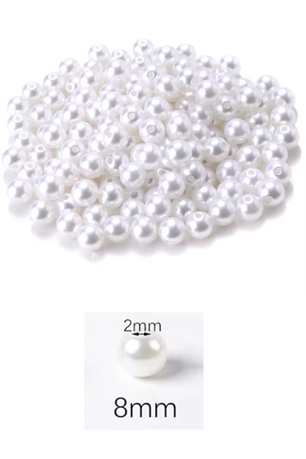 50 gram 8mm Beyaz Renk Plastik İnci Boncuk Çanta ve Takı Yapım Boncuğu (~160 adet)