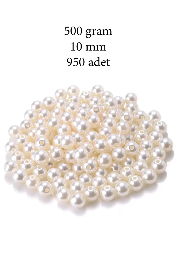 500 gram 10mm Krem Renk Plastik İnci Boncuk Çanta ve Takı Yapım Boncuğu (~950 adet)