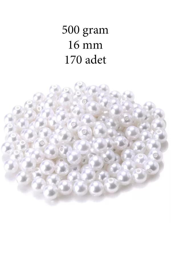 500 gram 16mm Beyaz Renk Plastik İnci Boncuk Çanta ve Takı Yapım Boncuğu (~170 adet)