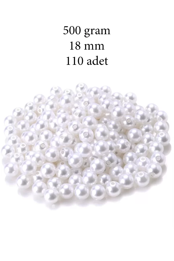 500 gram 18mm Beyaz Renk Plastik İnci Boncuk Çanta ve Takı Yapım Boncuğu (~110 adet)