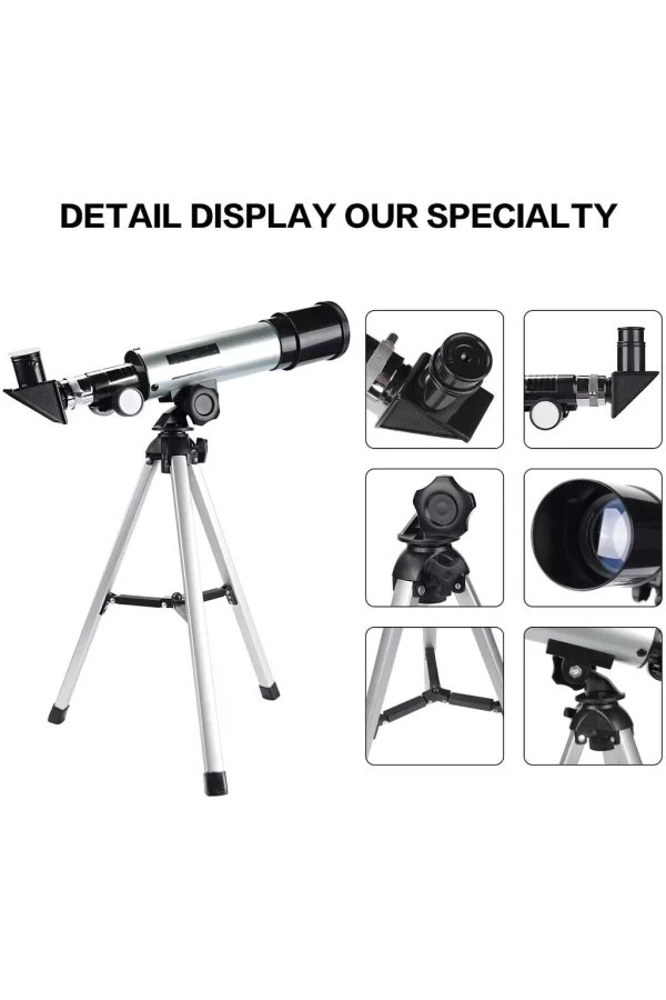50x360 Mini Teleskop Kara Uzay Teleskobu Aliminyum Gövde Tripodlu