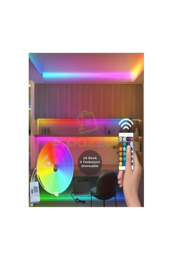 5m 16 Renk 4 Fonksiyonlu Esnek Şerit Neon Led