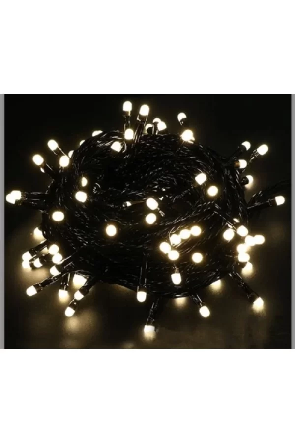 5m Boncuk Lamba Gün Işığı 8 Fonksiyon 100 Led Fişli Uzatma Kablolu siyah kablo