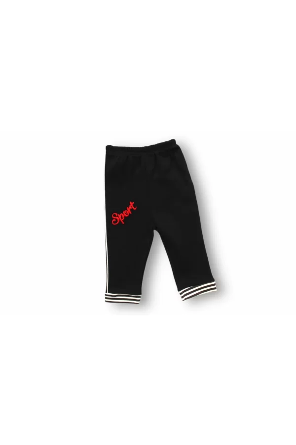 Luz&Pos 6-9 9-12 12-18 18-24 24-36 Ay Sport Baskılı Çizgili Uzun Kollu Sweatli 2li Erkek Bebek Takımı Siyah